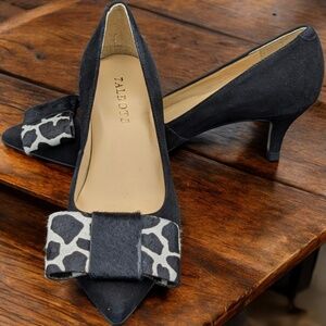 Talbots Kitten Heels Animal Print Accent Black‎ White Suede Pumps 6M